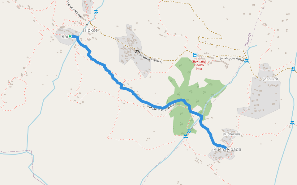 Rampur to Puchay bada walking route map in Sipkhana