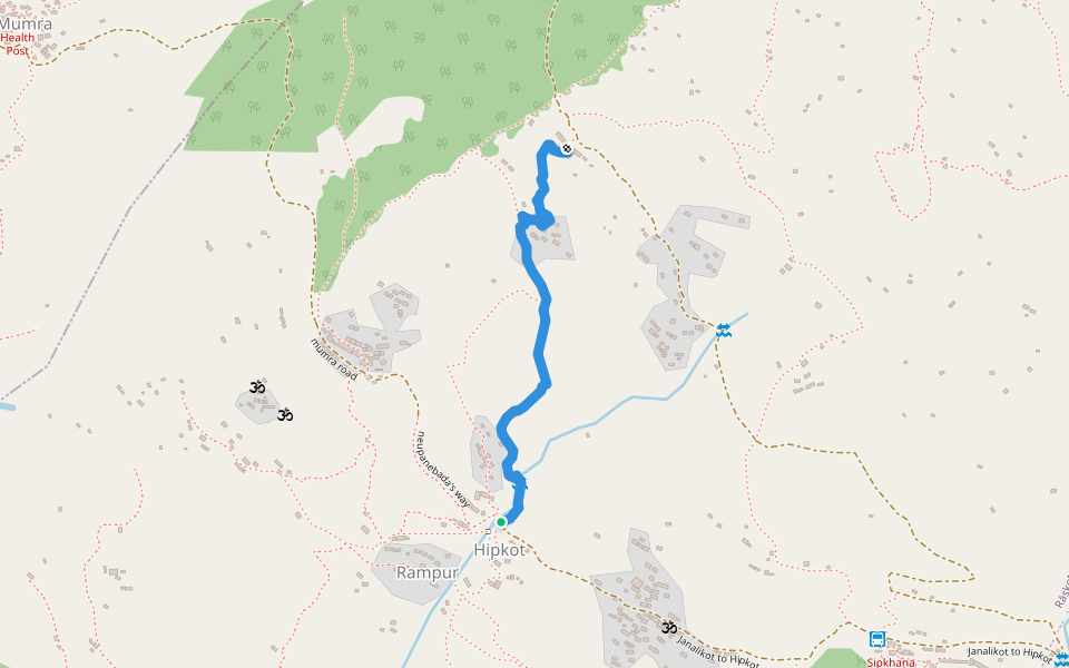 Hipkot to Shree Ramal masta Primary School walking route map in Sipkhana