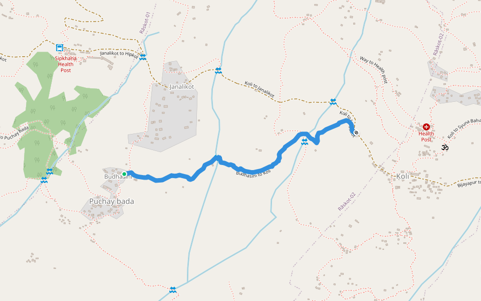 Budhasini to Koli walking route map in Sipkhana