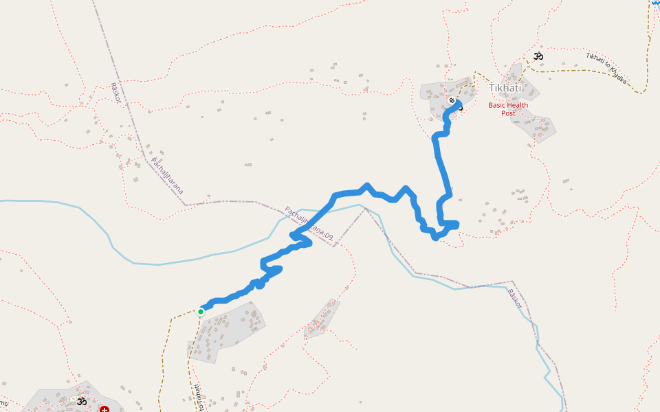 Tholma to Tikhati walking route map in Phukot