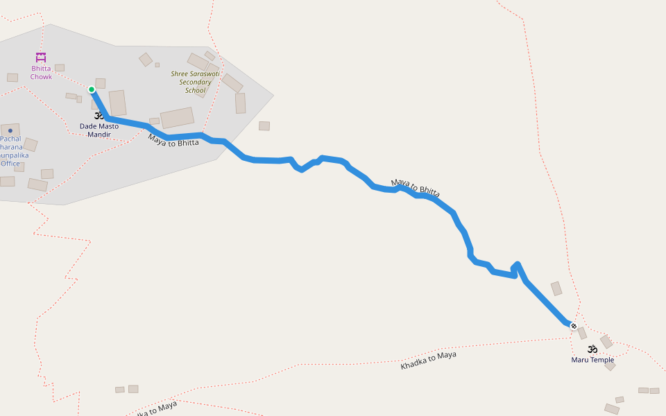 Maya to Bhitta walking route map in Nanikot