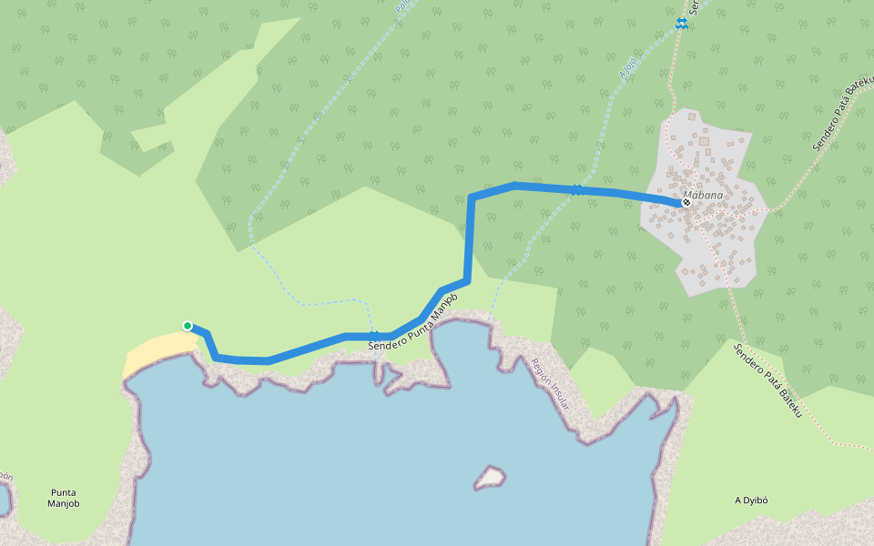 Sendero Punta Manjob walking route map in Mabana