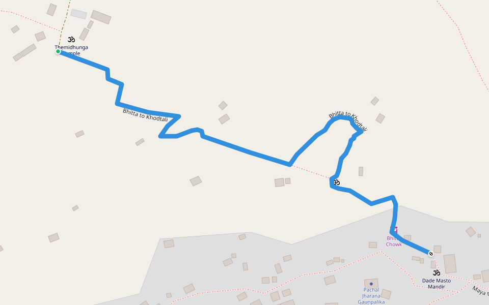 Bhitta to Khodtali walking route map in Nanikot
