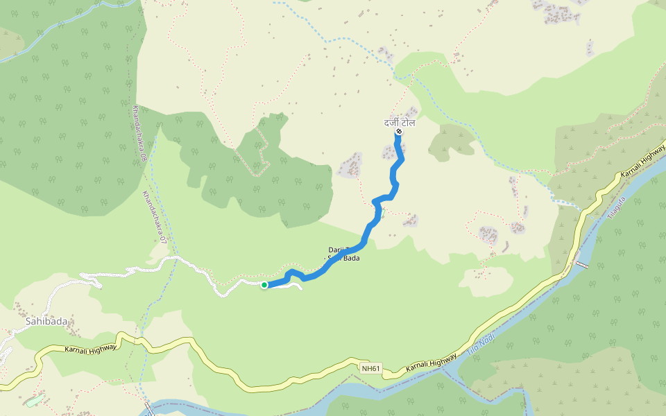Sahibada to Darji Tol walking route map in Pakha