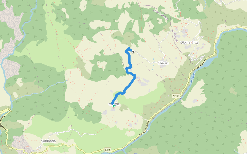 Darji Tol to Chauki walking route map in Pakha