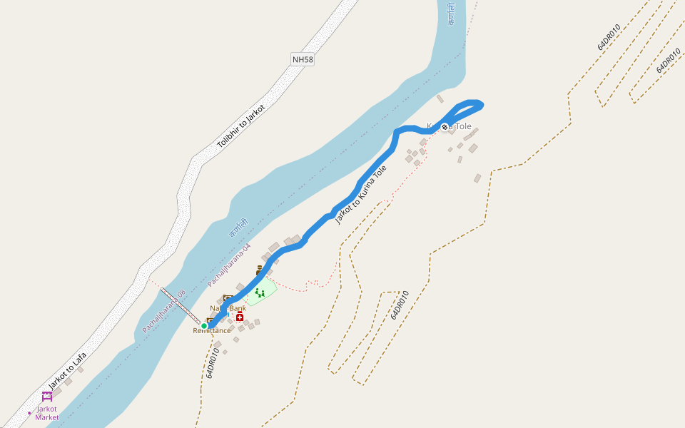 Jarkot to Kurina Tole walking route map in Ramanakot
