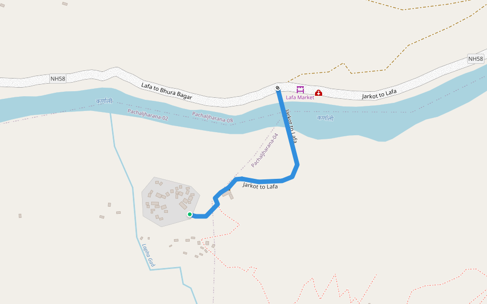 Jarkot to Lafa walking route map in Manma