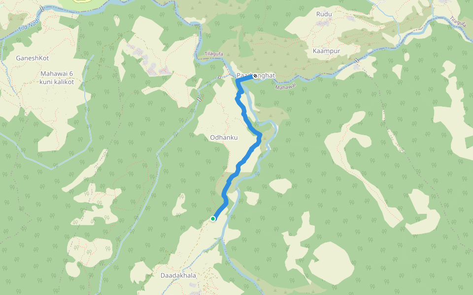 Paadamghat to Daadakhala walking route map in Odanaku