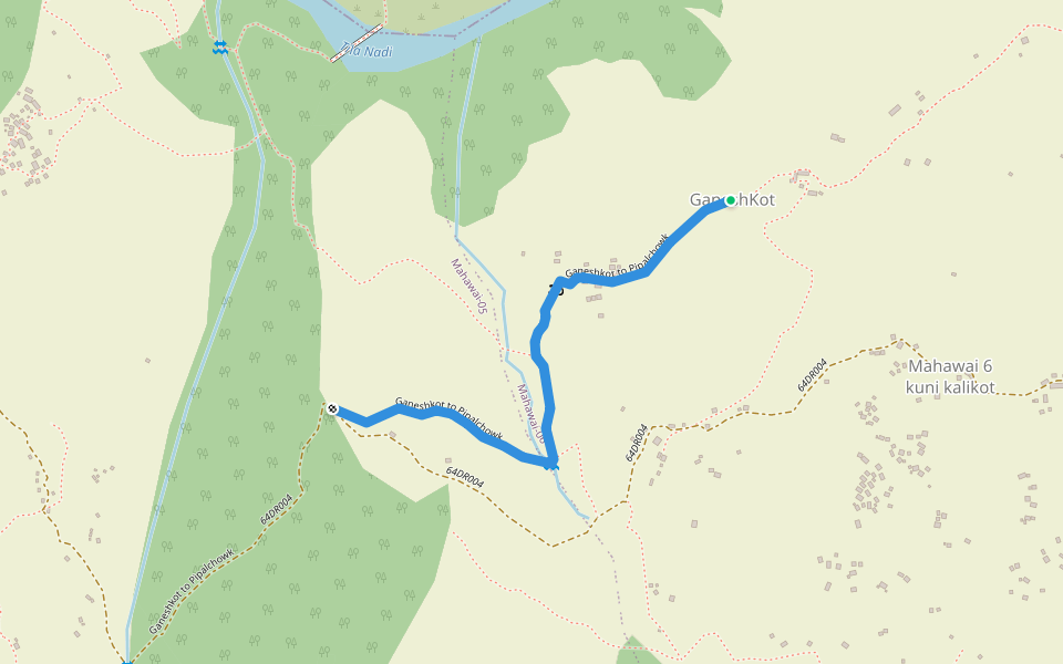 Ganeshkot to Pipalchowk walking route map in Gela