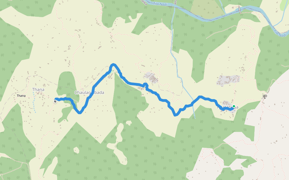 Chaulagaibada to Kahtibelabada walking route map in Sukatiya