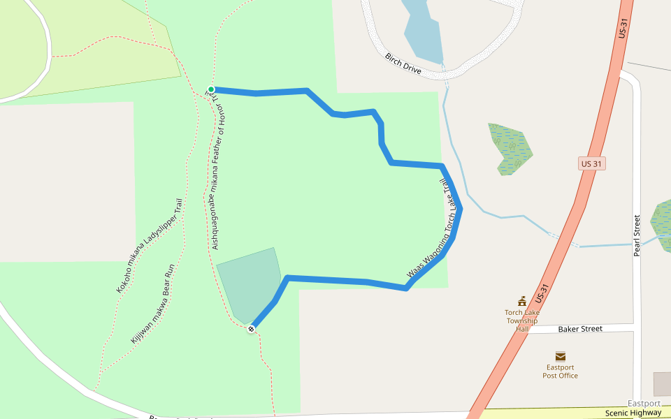 Waas Wagoning Torch Lake Trail walking route map in Central Lake