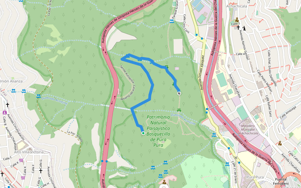 Senda Quebrada - Casa del Duende walking route map in La Paz
