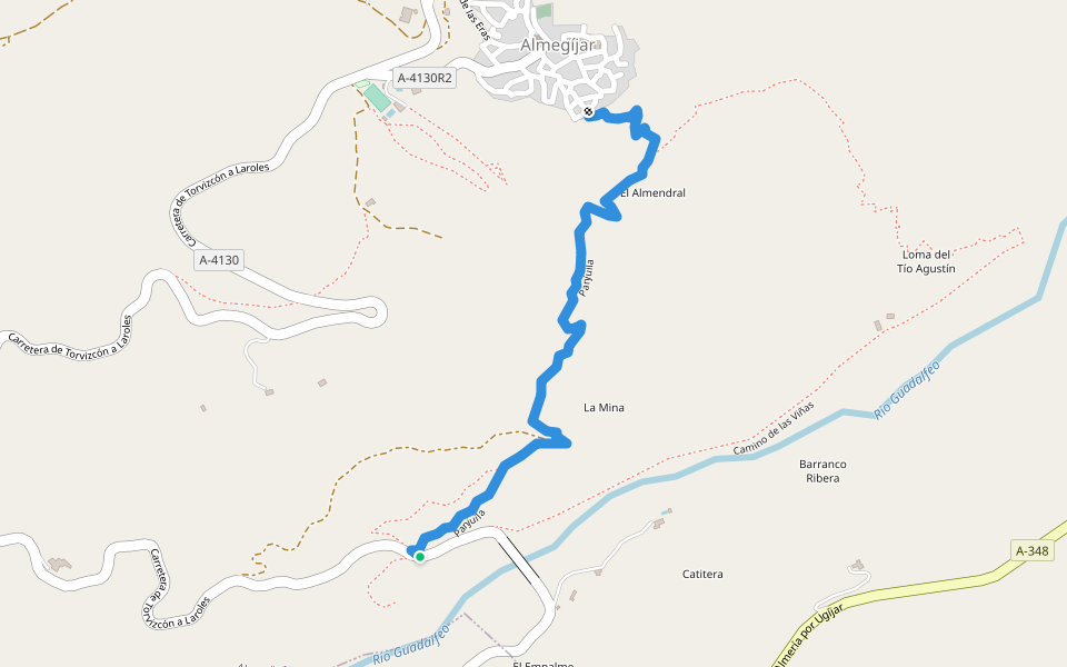 Panjuila walking route map in Almegíjar