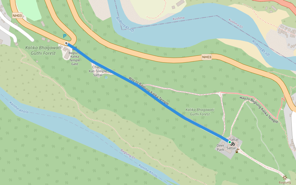 Way to Baglung Kalika Temple walking route map in Baglung