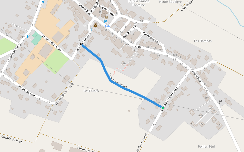 Sentier des Hauts walking route map in Hériménil