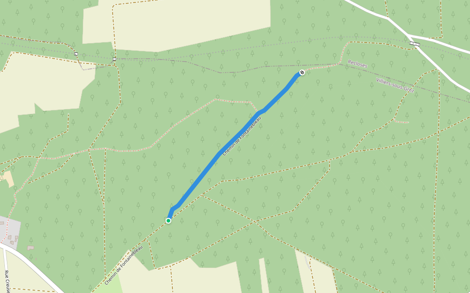 Chemin de Fontainebleau walking route map in Villiers-sous-Grez