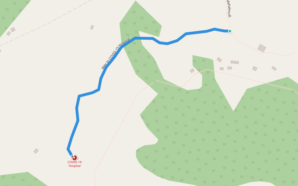 Way to COVID-19 Hospital walking route map in Mehal Mudi