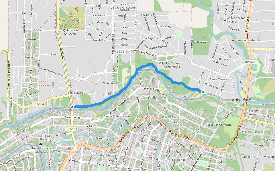 Los Primeros Pobladores walking route map in Valle de Anisacate