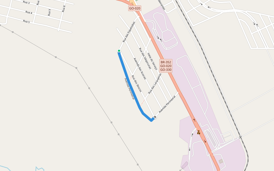 Avenida Perimetral walking route map in Pires do Rio