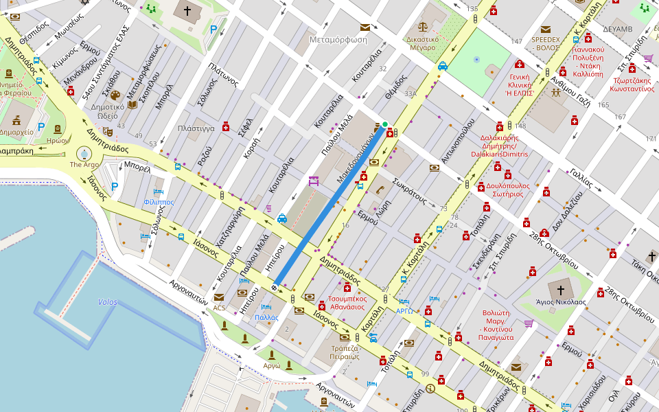 Μακεδονομάχων walking route map in Volos