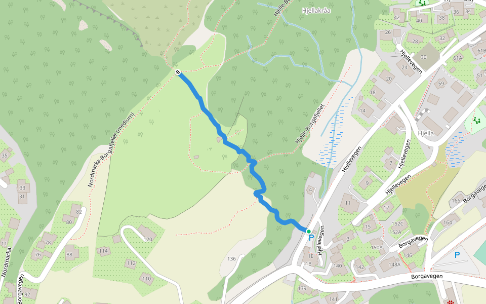 Hjellevegen-Borgafjellet (medium) walking route map in Osøyro