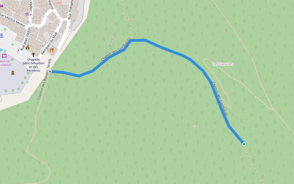 Chemin des Gombauds walking route map in Mons