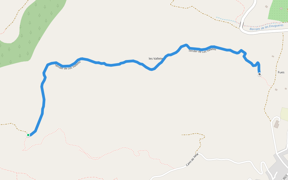 Sender de Les Valletes walking route map in Miravet