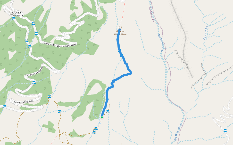 Senda km8 a Mirador Wara wara walking route map in Cochabamba