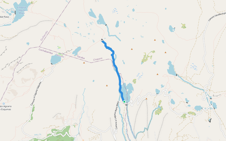 Senda Wara wara a Trek 20 Lagunas walking route map in Cochabamba