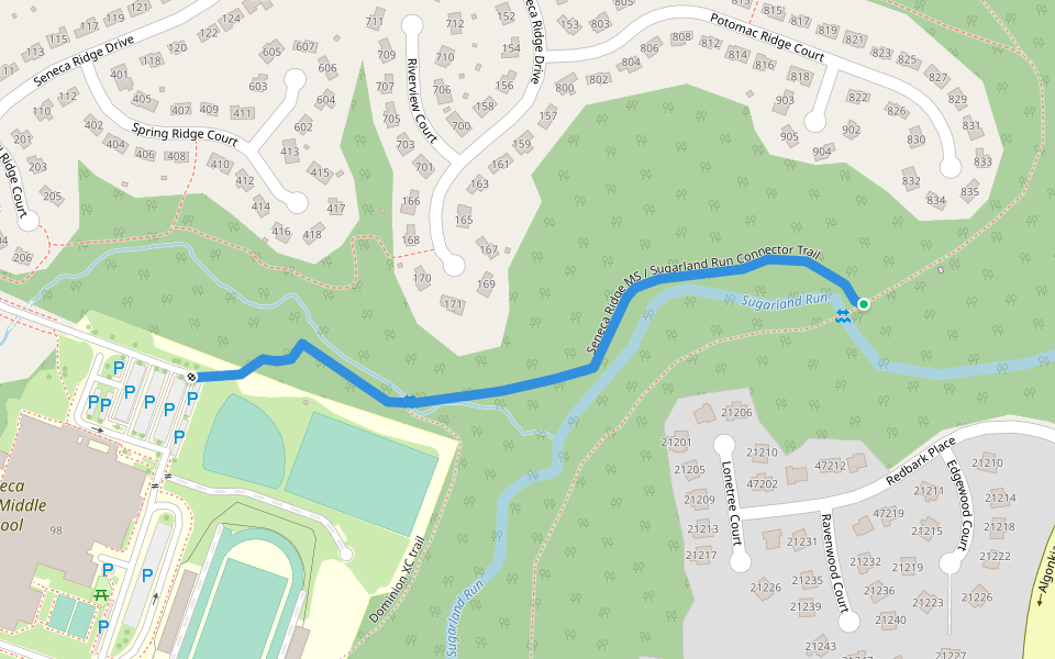 Seneca Ridge MS / Sugarland Run Connector Trail walking route map in Sterling