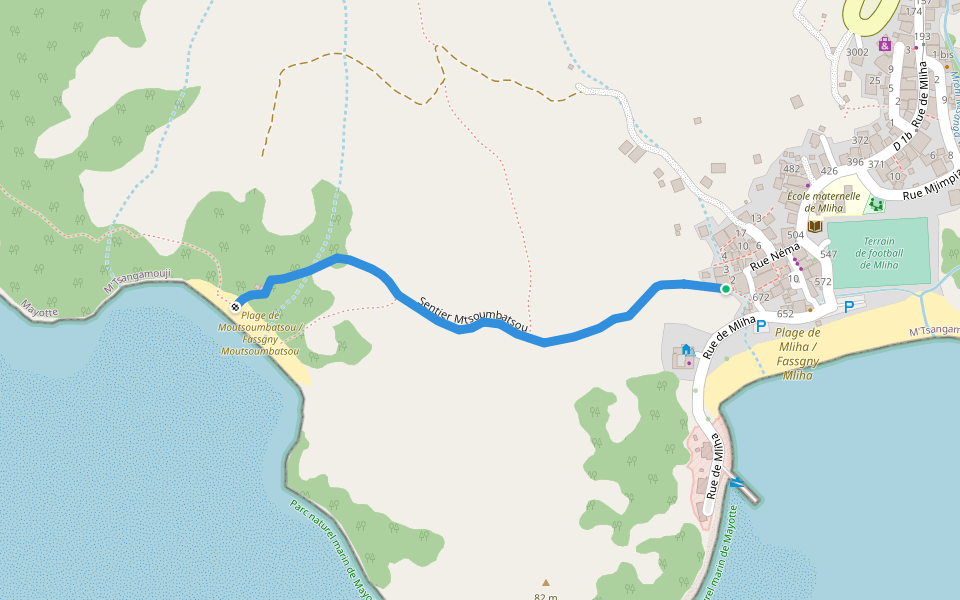 Sentier Mtsoumbatsou walking route map in Tsingoni