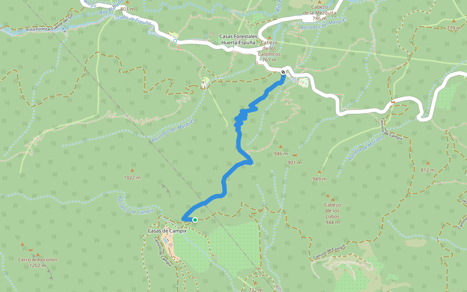 Senda de Fuente Rubeos a Campix walking route map in Alhama de Murcia