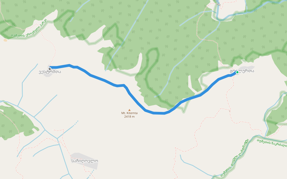 Goglurta-Iliurta trail (marked red) walking route map in Gogrulta