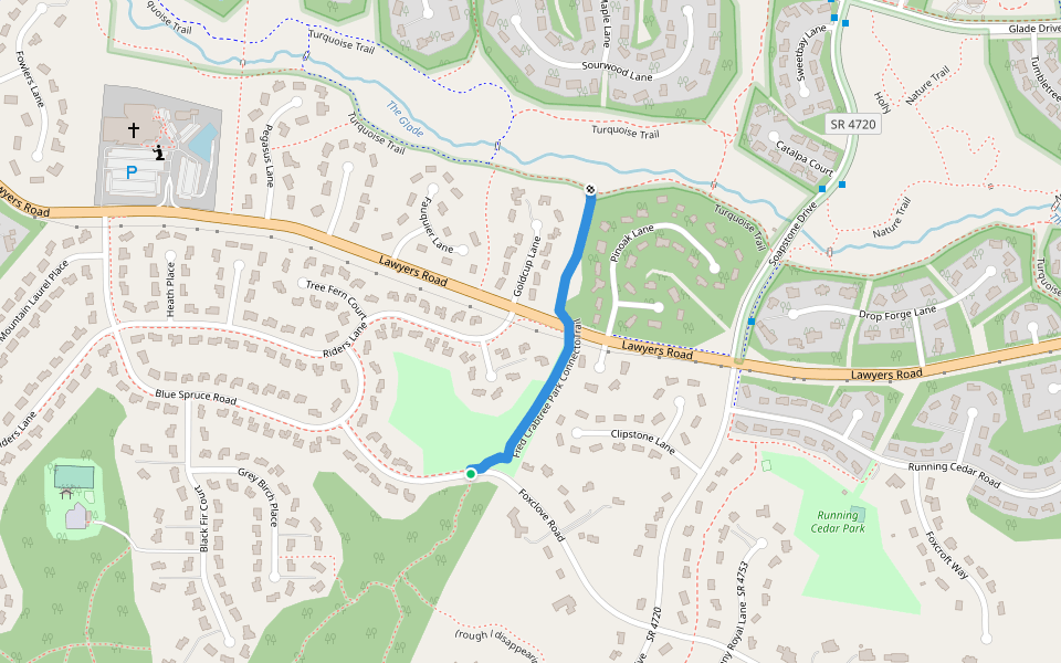 Fred Crabtree Park Connector Trail walking route map in Reston