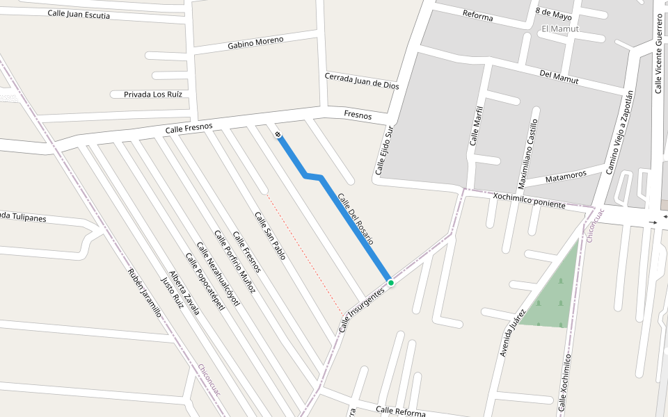 Calle Del Rosario walking route map in San Salvador Atenco