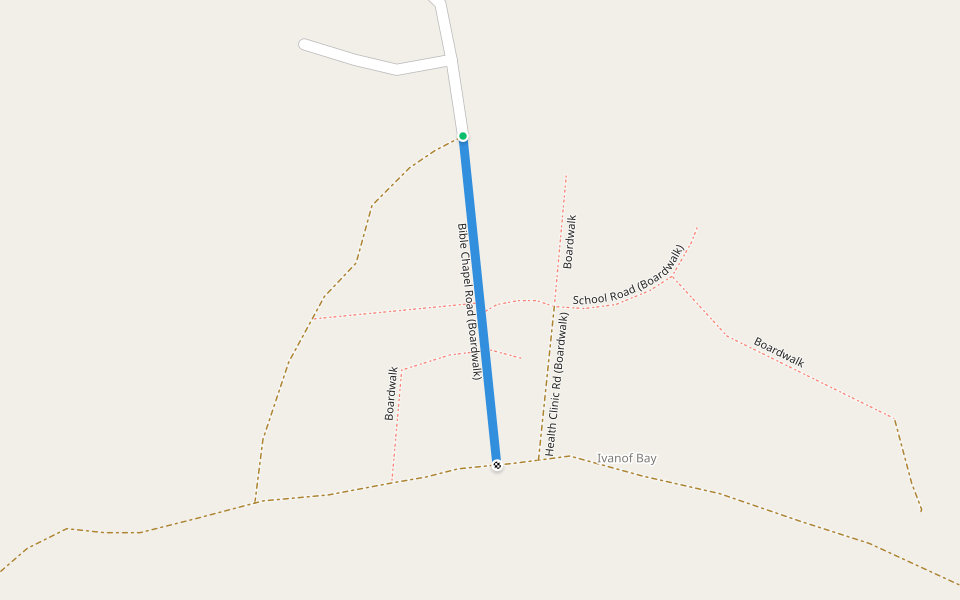 Bible Chapel Road (Boardwalk) walking route map in Ivanof Bay