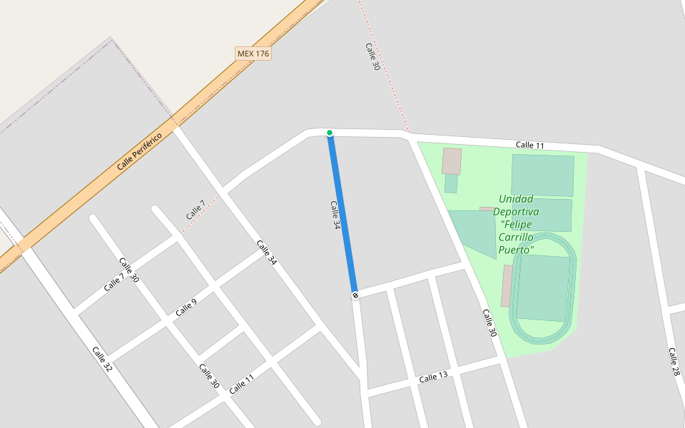 Calle 34 walking route map in Motul de Carrillo Puerto