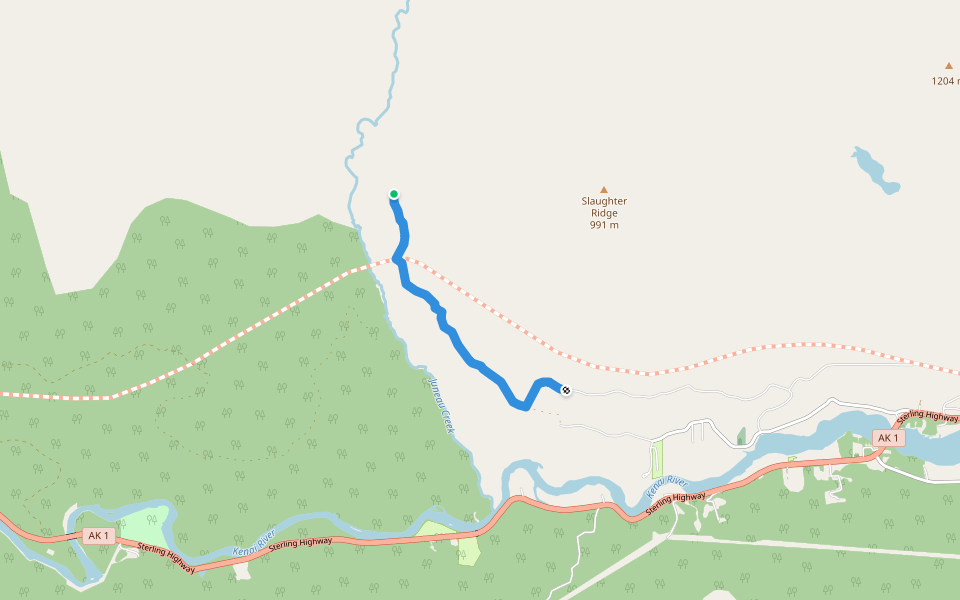 Bean Creek Trail walking route map in Cooper Landing