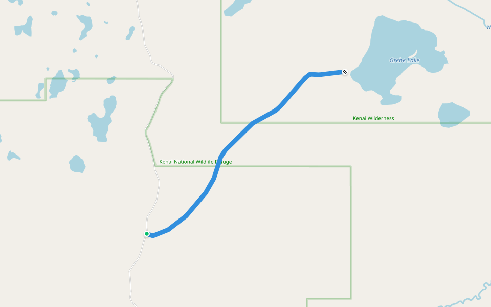 Grebe Lake Trail walking route map in Kenai