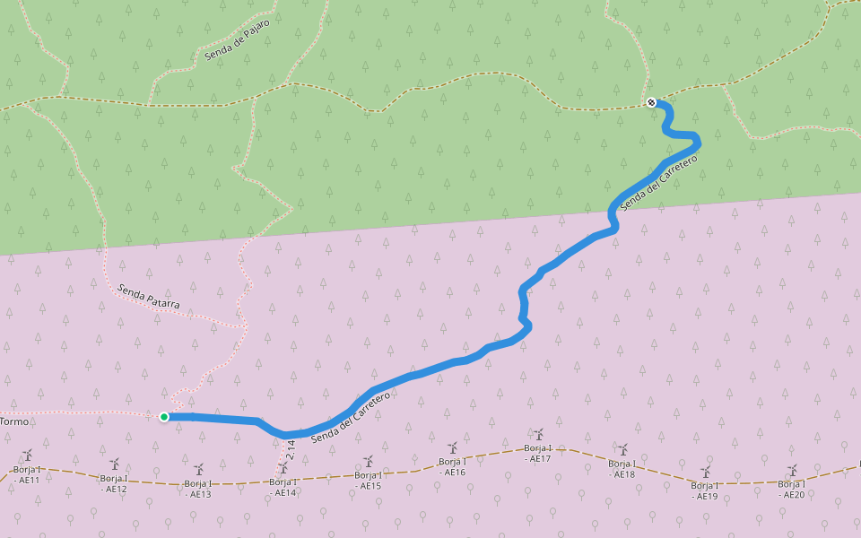 Senda del Carretero walking route map in Borja
