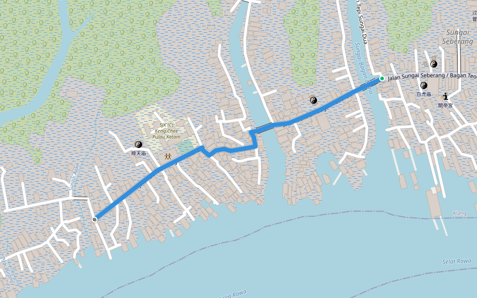Jalan Sekolah Bagan Teochew 港尾区学校路 walking route map in Pulau Ketam