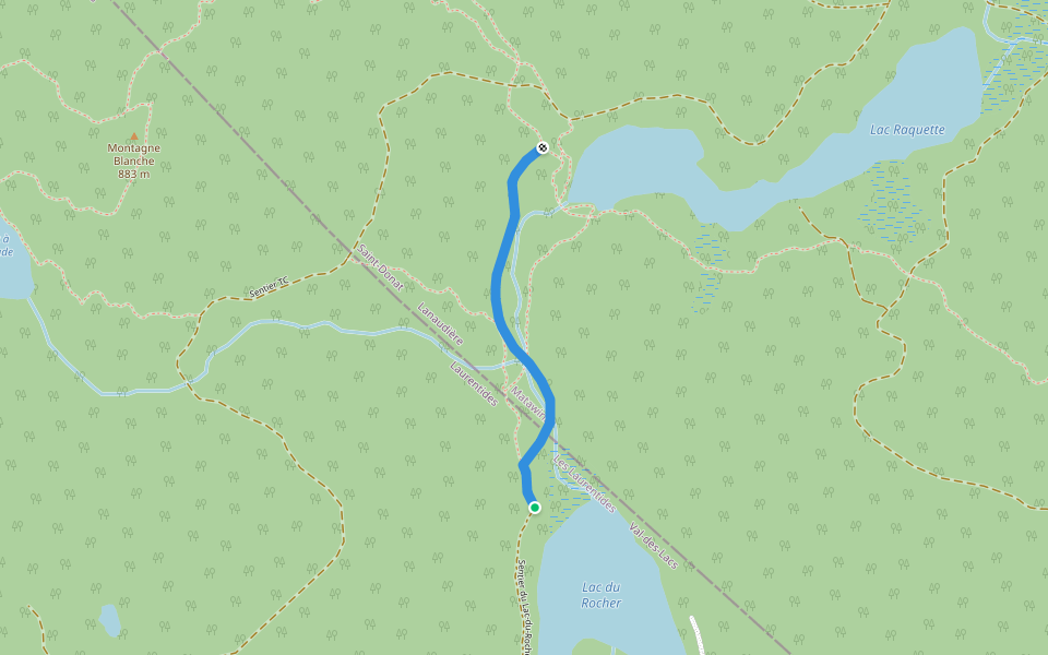Sentier du Lac-du-Rocher walking route map in Val-des-Lacs
