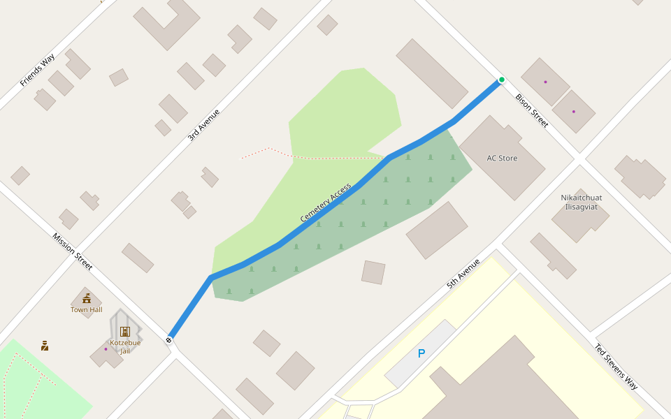 Cemetery Access walking route map in Kotzebue