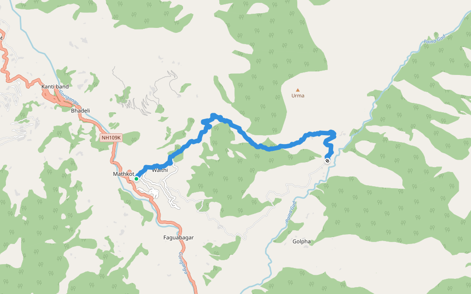 Mathkot to Bona walking route map in Madkote