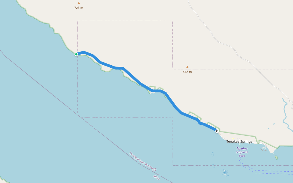 West Tenakee Trail walking route map in Tenakee Springs