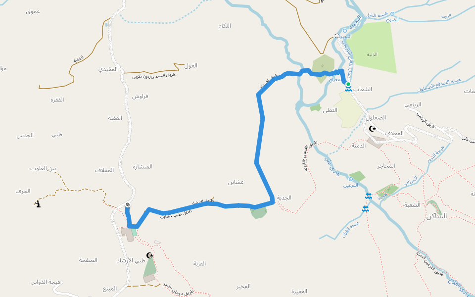طريق الارشاد walking route map in التعلي أعبوس