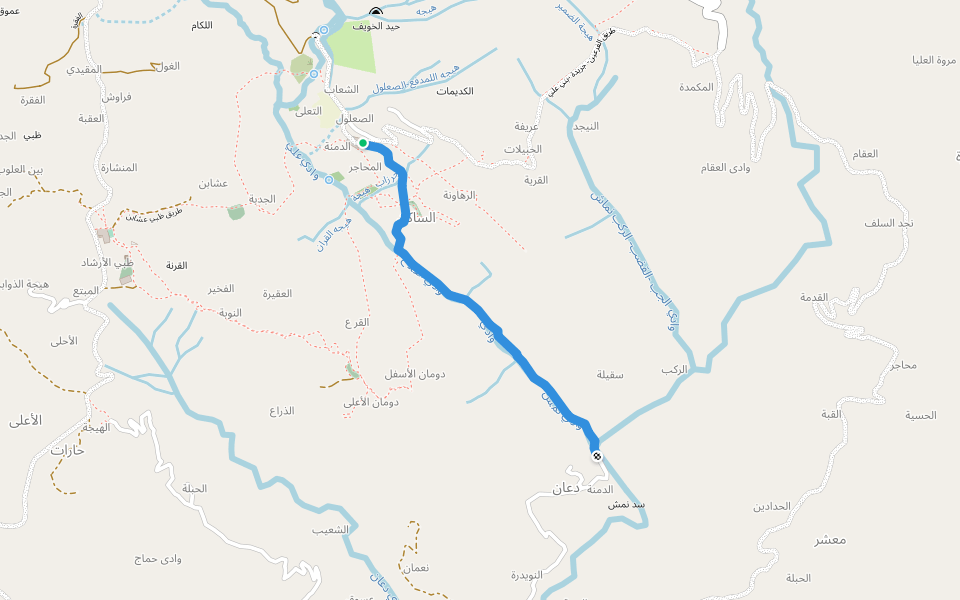 طريق الفرعين الدمنه walking route map in حيفان، تعز