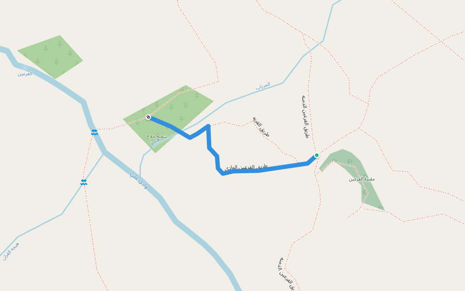 طريق الفرعين الوادي walking route map in التعلي أعبوس