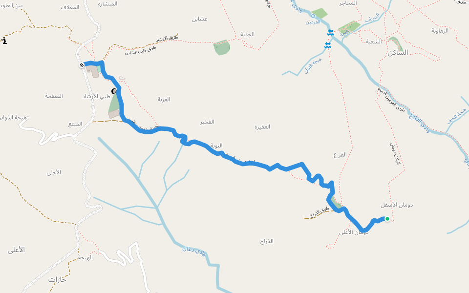 طريق دومان -ظبي walking route map in حيفان، تعز