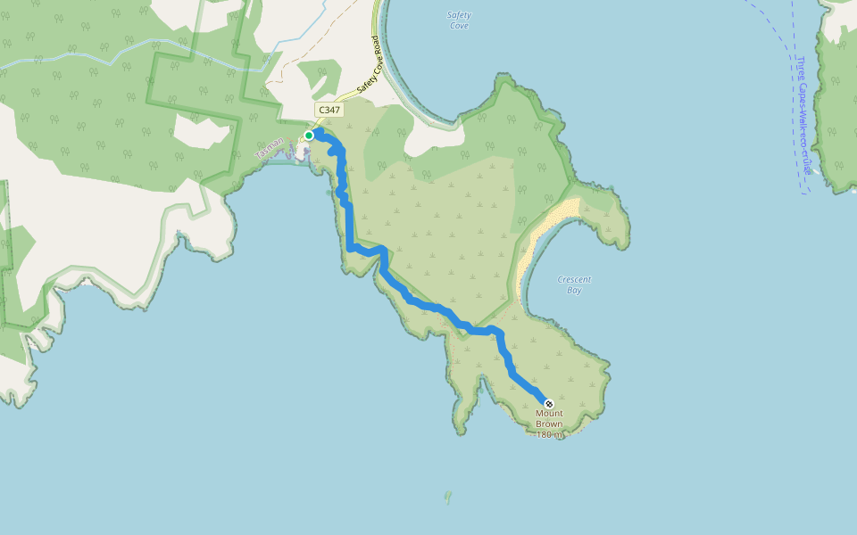 Mount Brown Track walking route map in Port Arthur